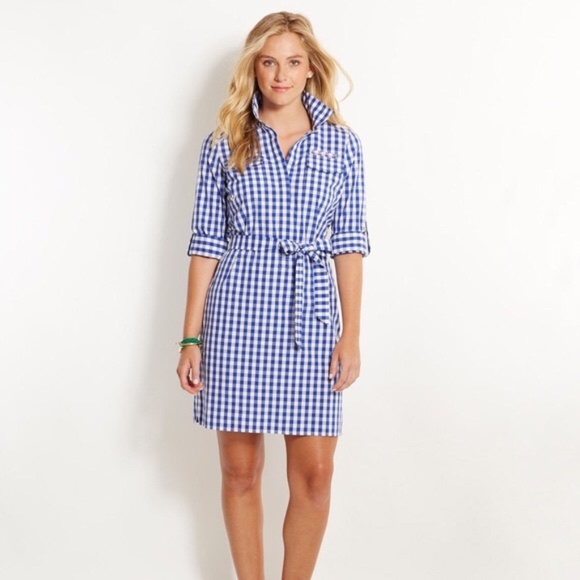 Vineyard Vines Dresses & Skirts - Vineyard Vines Blue Gingham Dress with Tie Waist